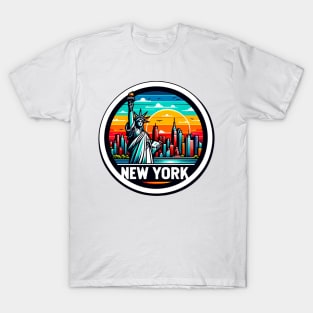 New York skyline and Statue of Liberty stickers - Urban travel design T-Shirt